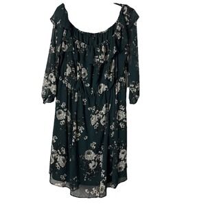 Torrid Skater Dress Womens 4x Green Floral Mini Chiffon Off-Shoulder CottageCore